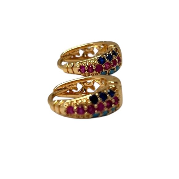 Sparkling Multicolor Hoops Gold-Tone Statement Earrings Elegant & Vibrant - Picture 3 of 7